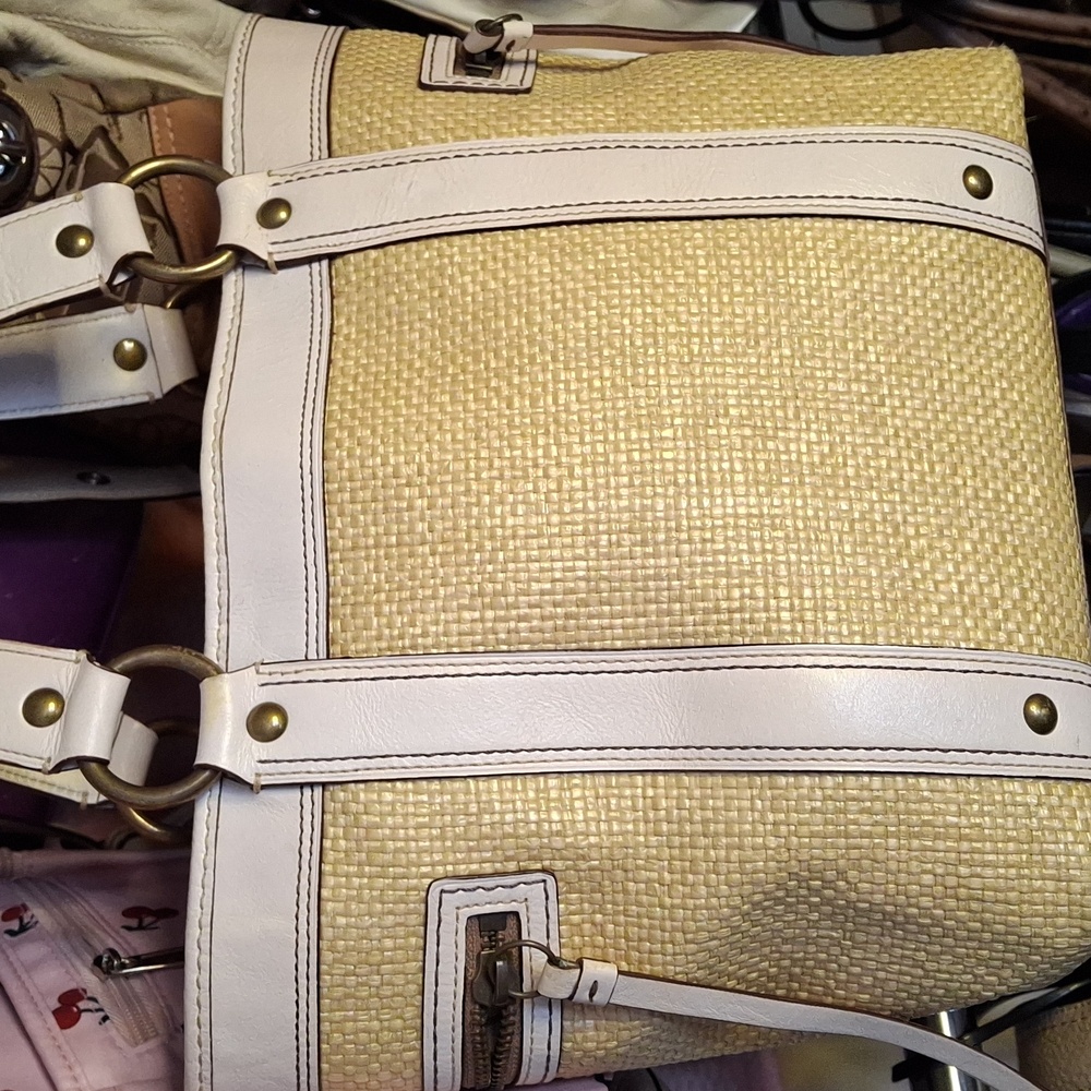 EUC COACH VINTAGE STRAW & LEATHER BUCKLE LARGE TOTE 2005 - Picture 2 of 6
